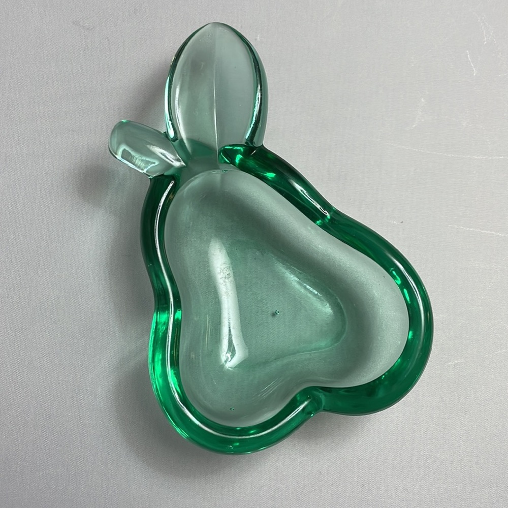 Midcentury‎ Vannes Le Chatel France Green Crystal Pear Ashtray